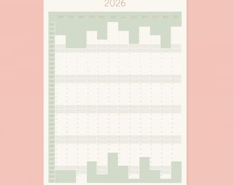 2026 Extra Large Wall Calendar: Vertical Minimalist Year Planner, Green A0