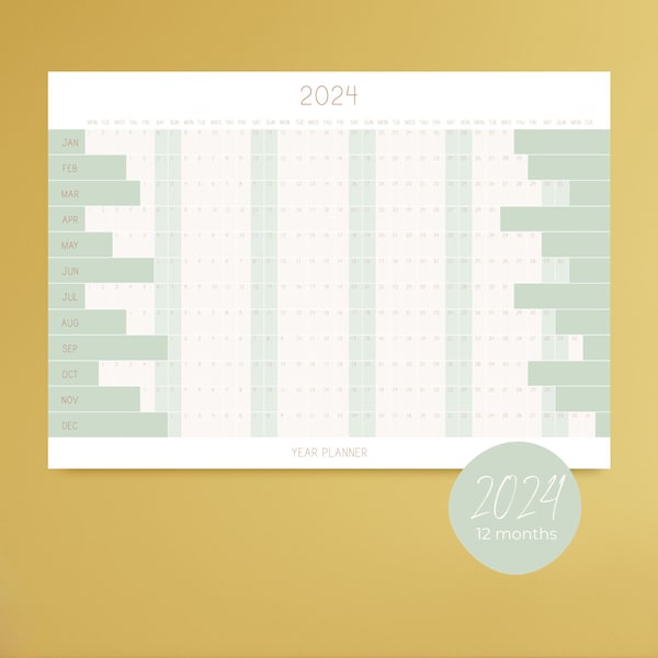 Colourful calendar for 2024, extra large horizontal layout, full year planner 2024, office accessories for women, A0 size wall planner