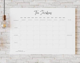Personalized extra large family calendar, large wall planner, household planner, mom planner, reusable calendar, A2 A1 A0 Calendar Printed