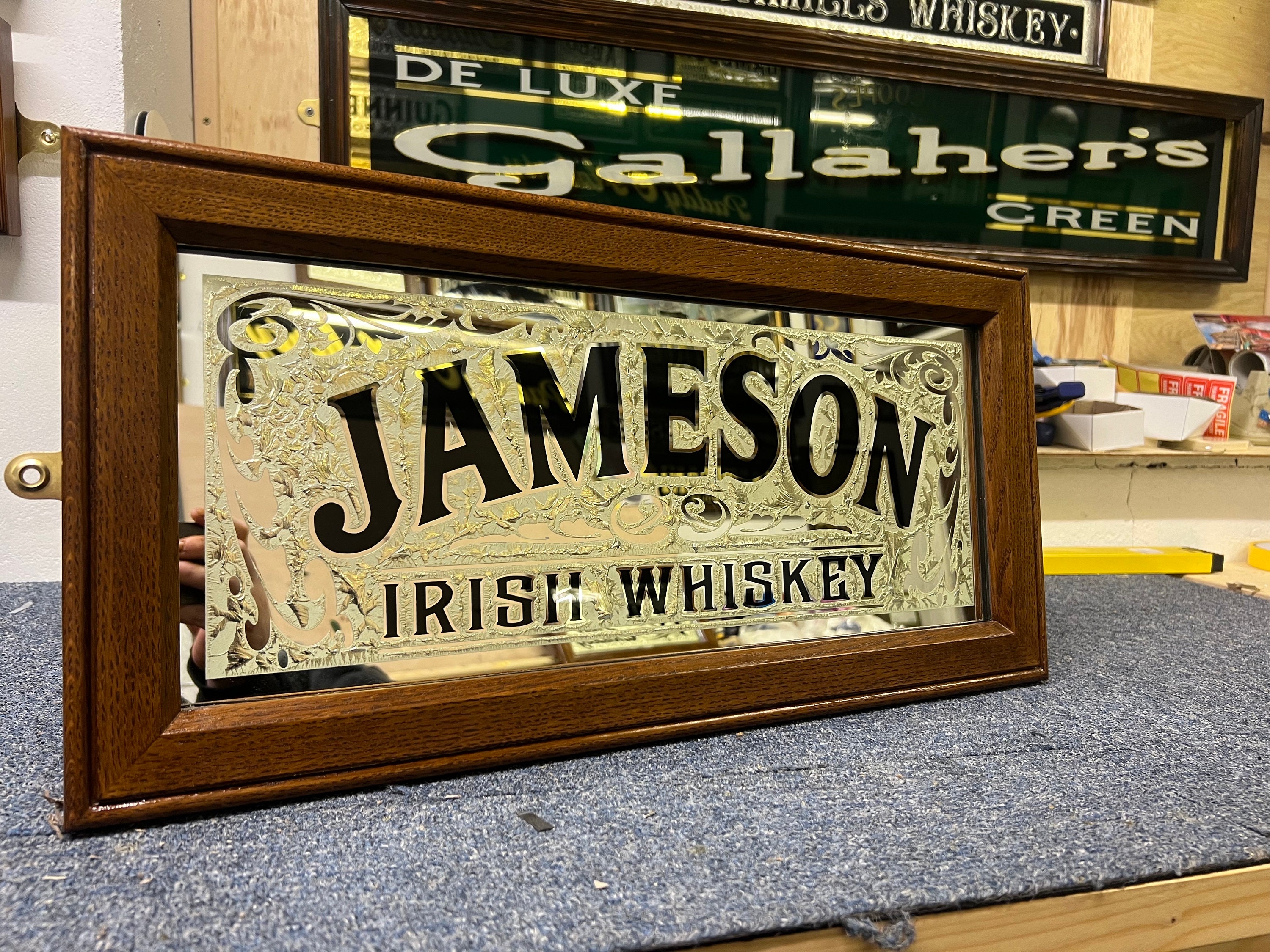 Jameson Irish Whiskey Glue Chipped Goldleaf Irish Pub bar mancave Mirror Etsy