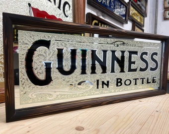Vintage-Stil Rückseite bemalt 12 Karat weißes Blattgold, Kleber gesplittertes Glas Irish Pub Themen-Spiegel.
