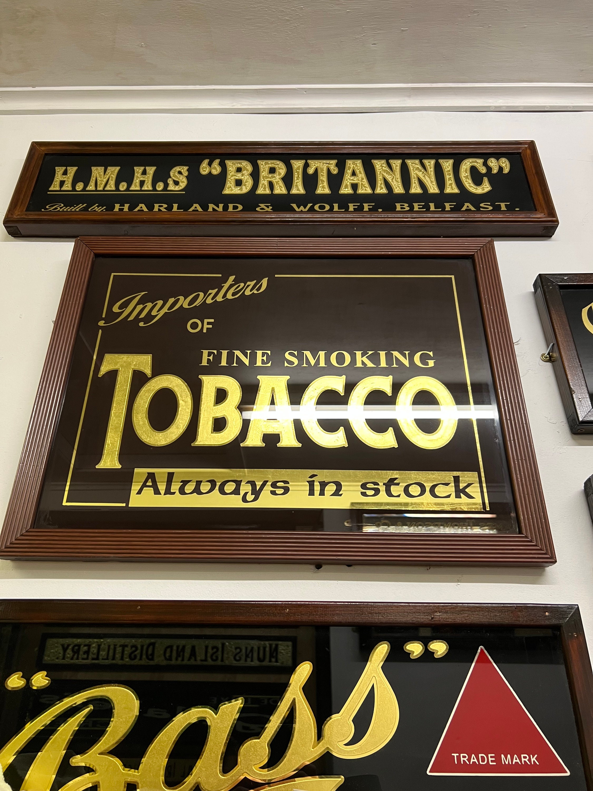 gold mark tobacco Upcycled Vintage Style Importers of Fine Smoking Tobacco , Reverse Gold  Leaf Glass Pub Sign