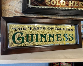 Vintage-Stil Rückseite bemalt 22 Karat geklebtes Glas Irish Pub / Bar / Mancave Spiegel.