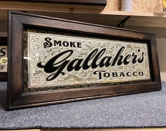 Smoke gallahers tobacco , glue chipped, goldleaf , bar/pub/mancave mirror .