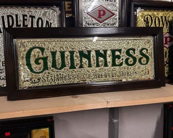 Vintage-Stil Rückseite bemalt 22ct Blattgoldleim geklebtes Glas Irish Pub Spiegel.