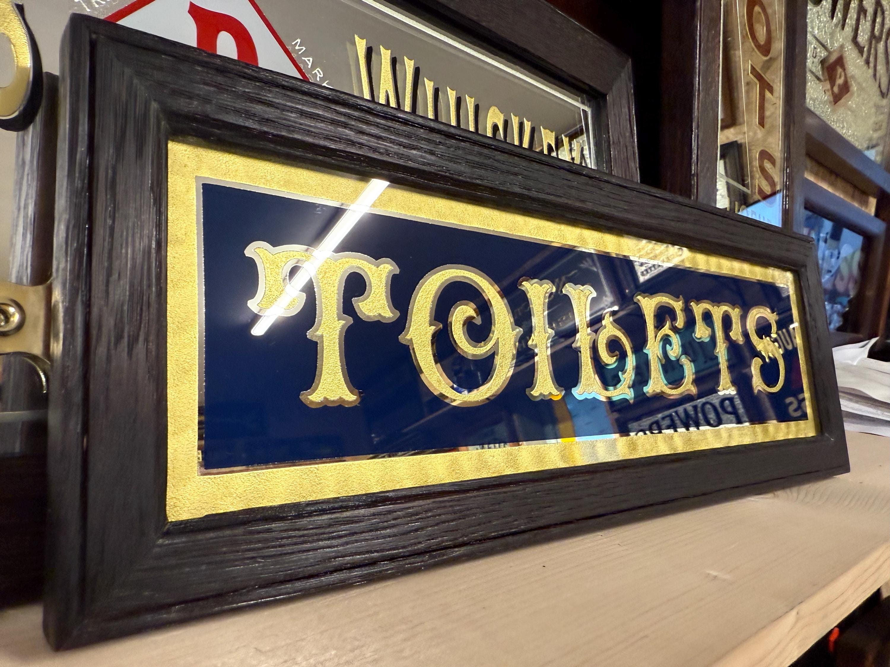 Toilets , Reverse Painted 22ct Goldleaf Glass Sign. - Etsy