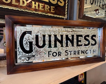 Vintage Stil Rückseite bemalt 12 Karat Weißgoldleaf Kleber Glas Irish Pub Spiegel.