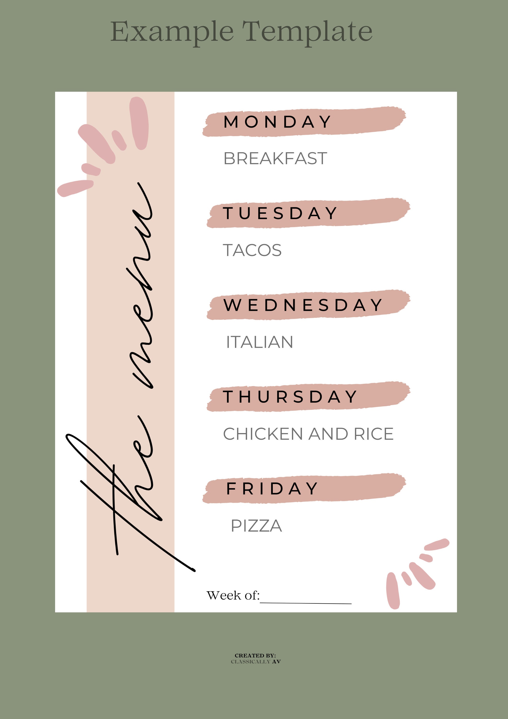 Weekly Menu, Printable Menu, Meal Planner, Canva Template, Editable ...