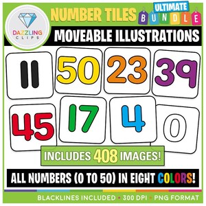 Moveable Number Tiles Clipart ULTIMATE BUNDLE - 408 Images! - Instant Download - Educational Clipart - Magnetic Numbers Clipart