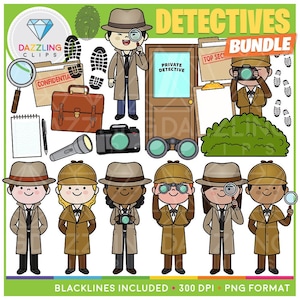 Detektive Clip Art Bundle! - Clipart - Sofortiger Download - Lernclipart - Detektiv - Hinweise - Ermittler