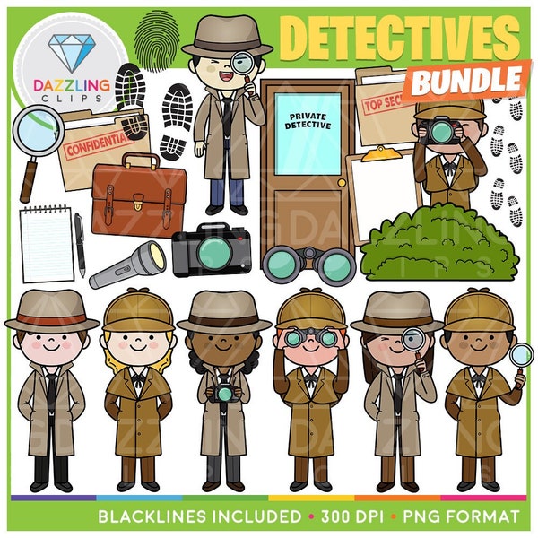 Detektive Clip Art Bundle! - Clipart - Sofortiger Download - Lernclipart - Detektiv - Hinweise - Ermittler