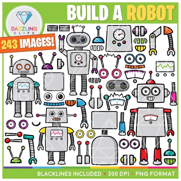 Build a Robot Clipart - Children's Activities - Clipart - Instant Download - Make Your Own - Back to School - Robot Clipart - Build a Robot