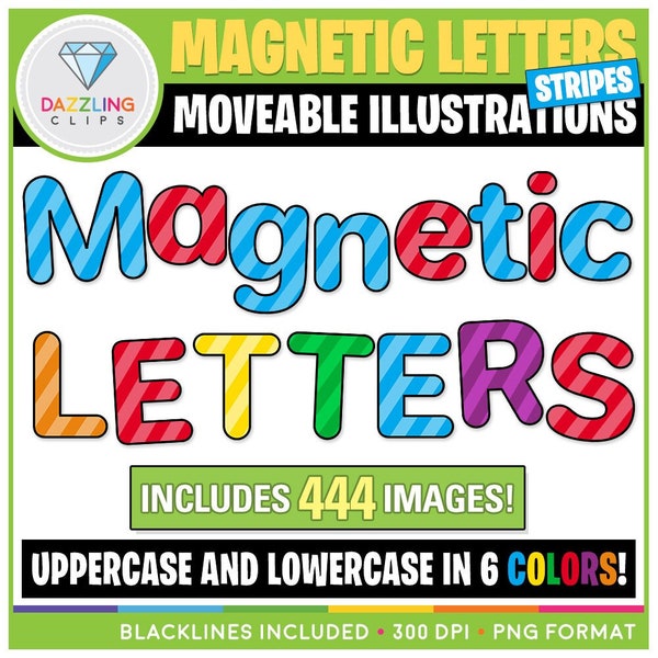 Clipart de lettres magnétiques mobiles (rayures) - 444 Images ! -Téléchargement instantané - Clipart éducatif - Clipart de lettres magnétiques