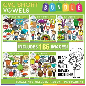 Pacchetto clipart CVC con vocale breve - 186 immagini! - Clipart - Download istantaneo - Clipart educativa - Inglese - Vocali - Vocabolario