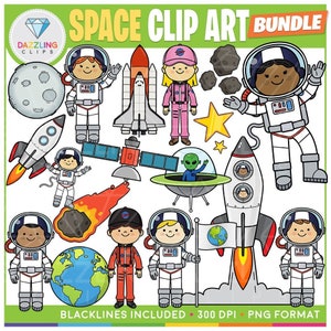 ¡Paquete de imágenes prediseñadas espaciales! - Clipart - Descarga instantánea - Clipart educativo - Espacio - Astronauta - Nave espacial