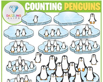 Counting Penguins Clipart - Winter Download - Instant Download - Cute Penguins - Educational Clipart