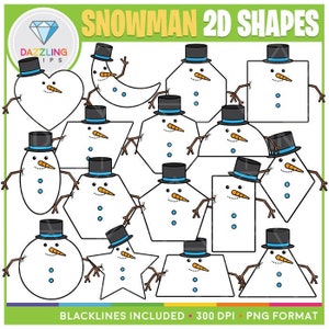 Snowman 2D Shapes Clipart  - Winter Clipart - Instant Download - Educational Clipart