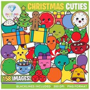 Christmas Cuties Clipart - Kawaii Clipart - Instant Download - Educational Clipart - Gingerbread Man - Christmas Cookies - Christmas Tree