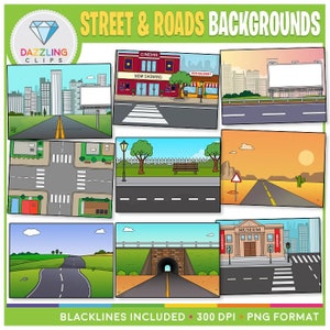 Roads and Streets Backgrounds Clip Art - For BOOM CARDS, Powerpoint and Slides! - Cute Clipart - Instant Download