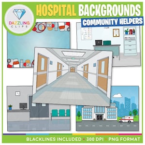 Community Helfer Krankenhaus Hintergründe Clip Art - Für BOOM CARDS, Powerpoint und Slides! - Niedliche Clipart - Sofort Download