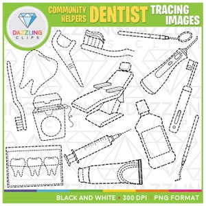 Community Helpers: Dentist Tracing Images Clip Art-  Instant Download - Dentists - Tracing Images -