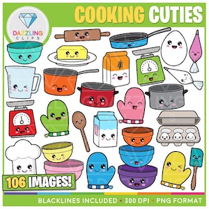 Cooking Cuties Clipart - Kawaii Clipart - Descarga instantánea - Comida - Galleta - Ollas - Sartenes - Cocina