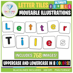 Moveable Letter Tiles Clipart: 768 Images, Educational Resource (Digital Download)