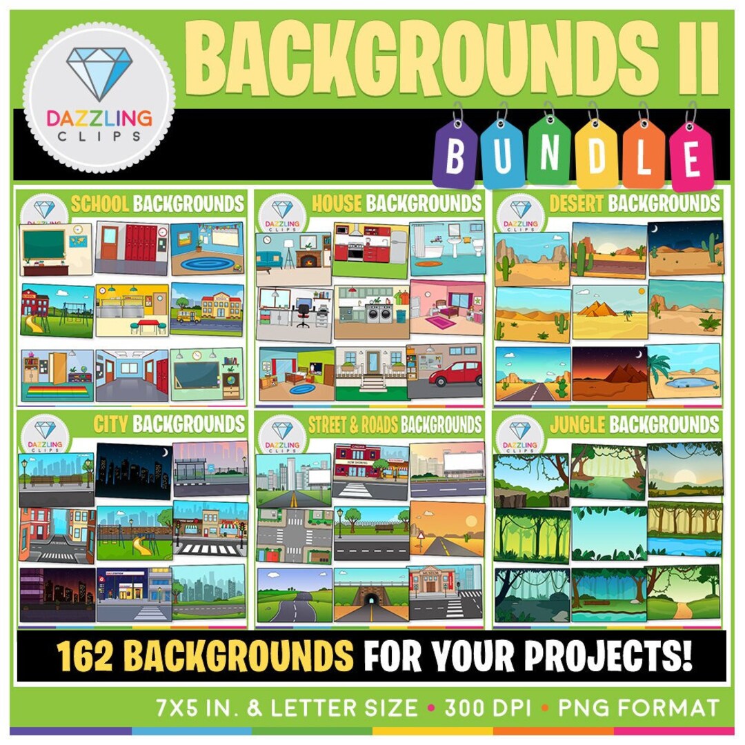 Background Clipart Bundle set II Instant Download Desert Jungle City