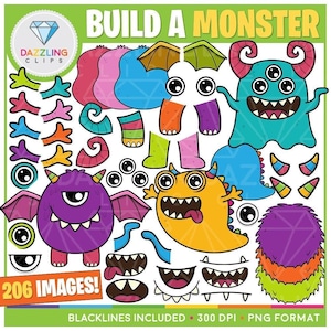 Build a Monster Clipart - 206 Illustrations! - Children's Activities - Clipart - Instant Download - Make Your Own - Back to School - Monster