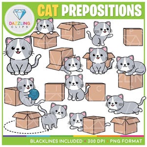 Kattprepositioner Clipart: Positionsordsillustrationer (Direktnedladdning)