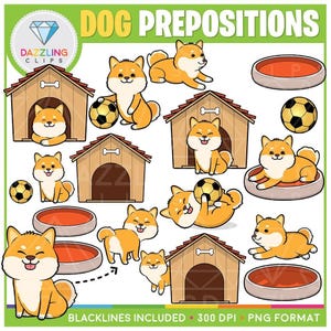 Hundprepositioner Clipart: Positionsordsillustrationer (Direkt nedladdning)