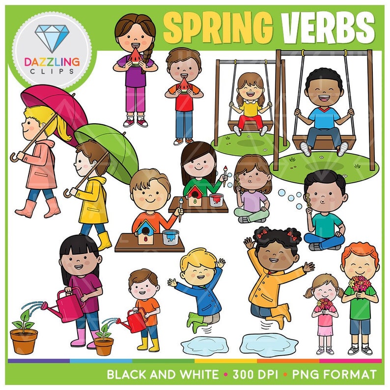 Spring Verbs Clipart Clipart Instant Download Educational Clipart
