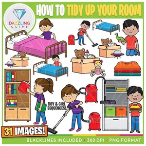 How to Tidy Up Your Bedroom Sequence Clipart - Clipart - Instant Download - Educational Clipart - Sequences -How to Tidy Up - Back to School