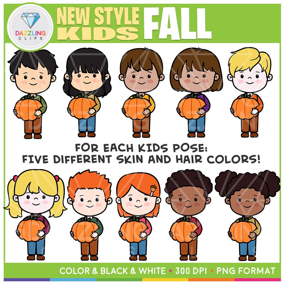 Chibi Style Kids Fall Clipart - 108 Illustrations! - Instant Download ...