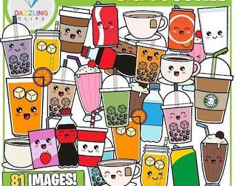 Kawaii Drink Clipart: Soda, Tea, Milk & More (81 Images) (Digital Download)