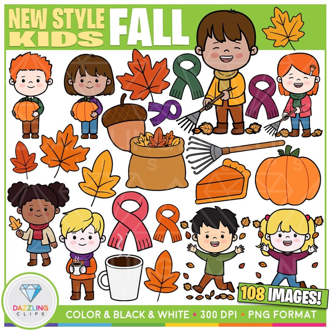 Chibi Style Kids Fall Clipart - 108 Illustrations! - Instant Download ...