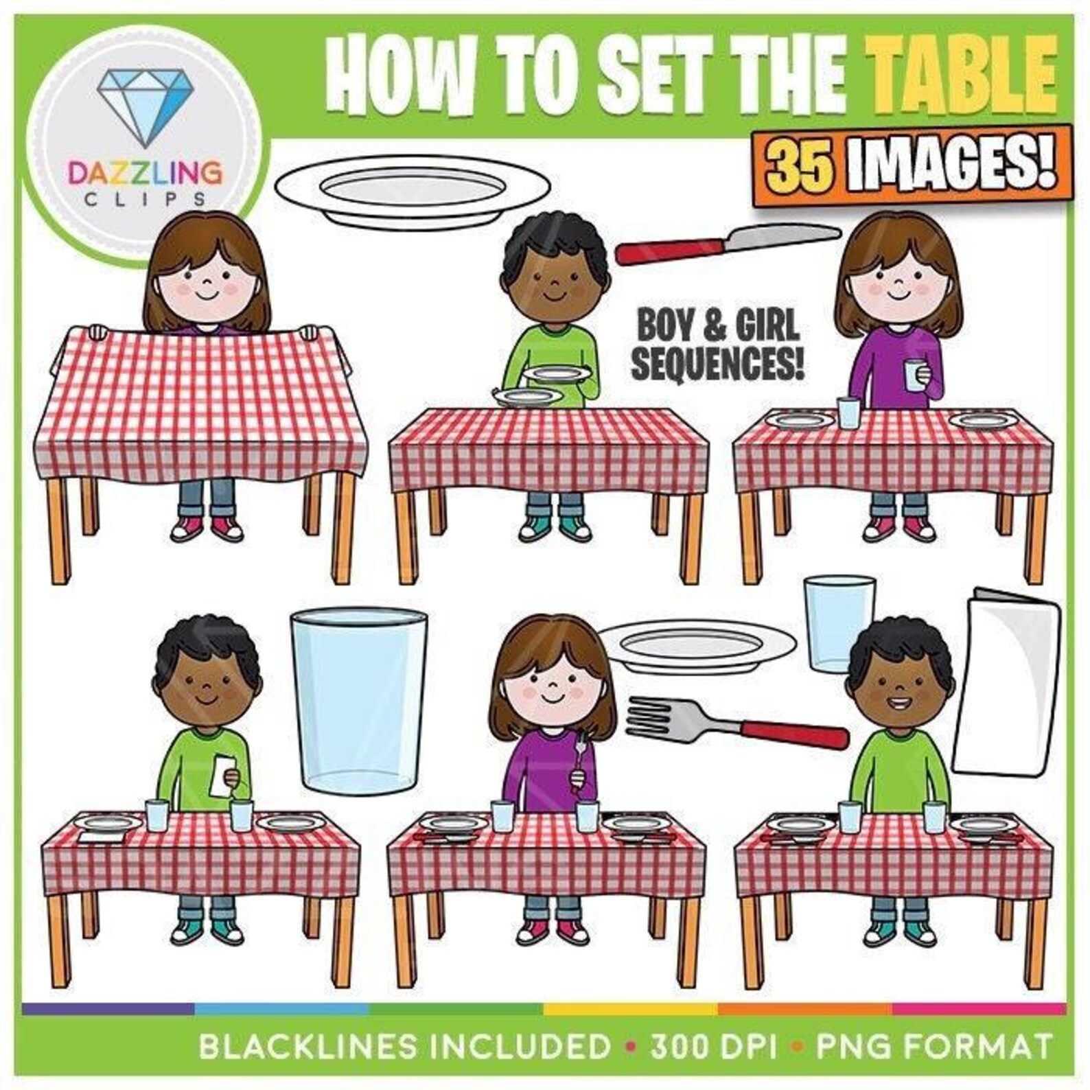 How to Set the Table Sequence Clipart - Clipart - Instant Download ...