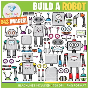 Imágenes prediseñadas de "Construye un robot" - Actividades para niños - Imágenes prediseñadas - Descarga instantánea - Crea tu propia imagen - Regreso a clases - Imágenes prediseñadas de robot - Construye un robot