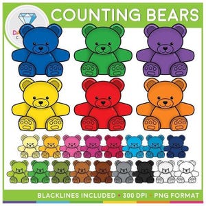 Clipart di orsetti arcobaleno che contano: grafica per la classe di matematica (download digitale)