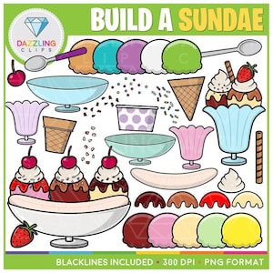 Build a Sundae Clipart - Children's Activities - Cute Clipart - Instant Download - Sundae Clipart! - Make Your Own - Back To School - Sundae