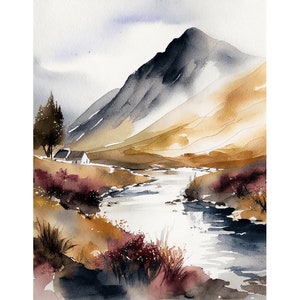 Scotland Painting Glen Coe Watercolor Art Print Scottish Highlands Landscape Large Wall Art