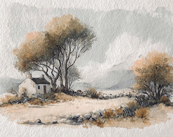 Irish Cottage Watercolor Print Cozy Farmhouse Landscape Wall Art Giclee Print on Paper Rustic Home Decor