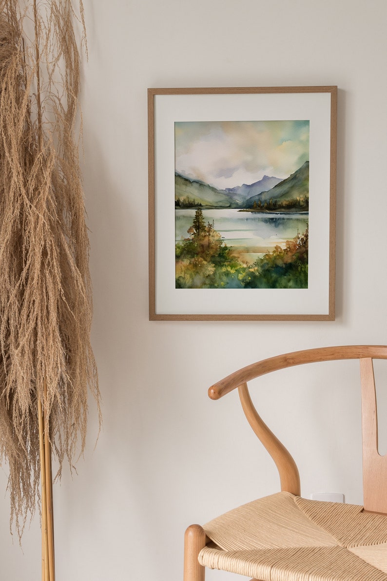 Misty Mountain Watercolor Lake Lure Autumn Landscape Wall Art Mountain ...