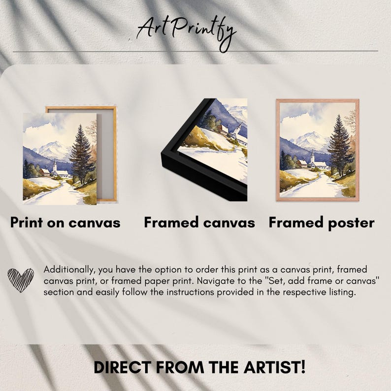 Stowe Painting Vermont Watercolor Art Print Winter Landscape Wall Art Snowy Road Art Snowfall Print