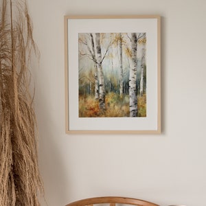 Birch Forest Art Print Autumn Aspen Trees Wall Art Birches Watercolor ...