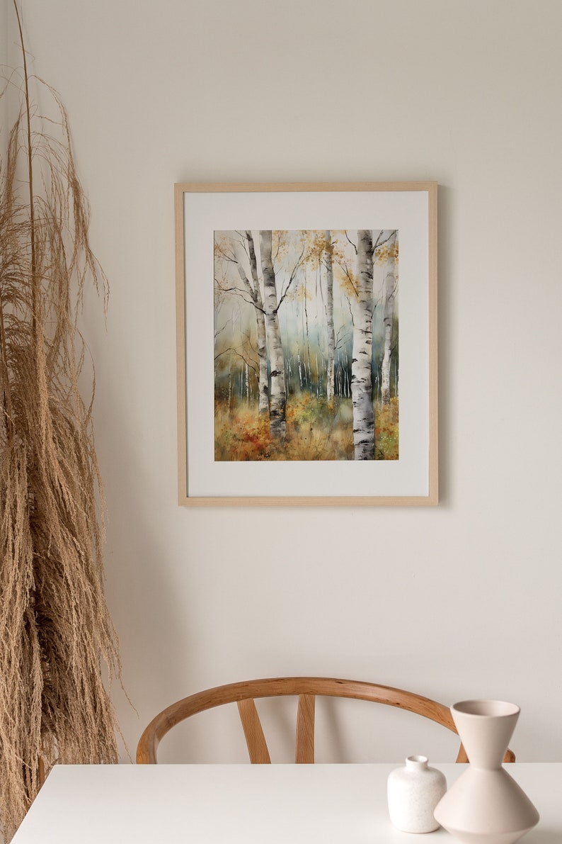 Birch Forest Art Print Autumn Aspen Trees Wall Art Birches Watercolor ...