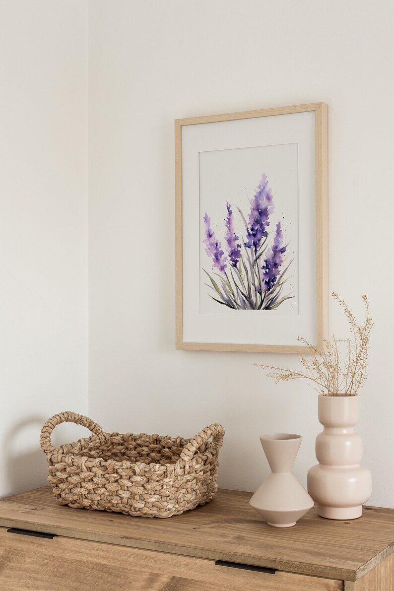 Lavender Watercolor Art Print Floral Wall Art Botanical Poster Modern ...