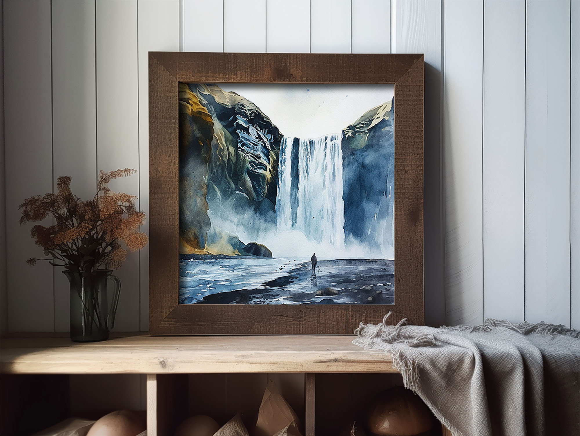 Iceland Painting Skogafoss Waterfall Watercolor Art Print Icelandic ...