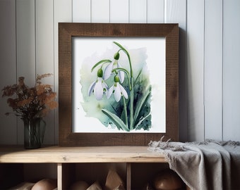 キャンバス油絵　 専用　春を告げる花スノードロップ スノードロップの絵画 花の水彩画 アート絵画 花の壁アート 春の花の