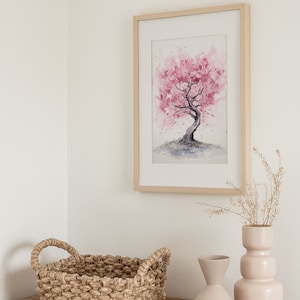 Sakura Painting Blossom Tree Watercolor Cherry Wall Art Japan Landscape ...